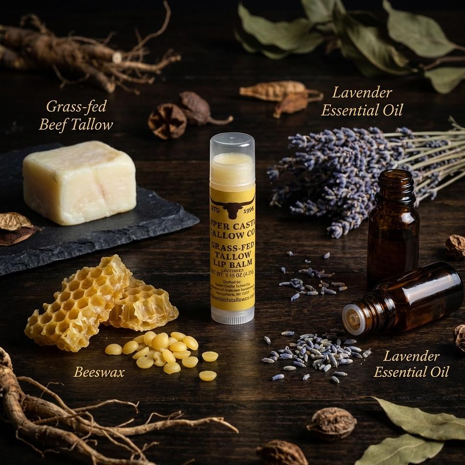 Grass‑Fed Tallow Lip Balm — Lavender